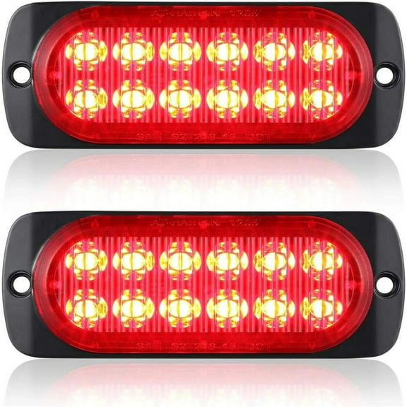 Pack of 2 Aluminum Housing Red LED Trailer Lights - 12-24V 36W Ultra-Slim Strobe Lights for Trucks, Vans & RVs, DOT Compliant（Red）