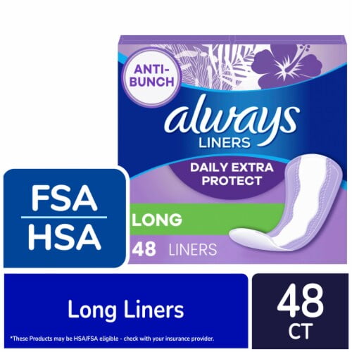 Always Anti-Bunch Daily Liners Xtra Protection Long Unscented 48 count - Pack of 2