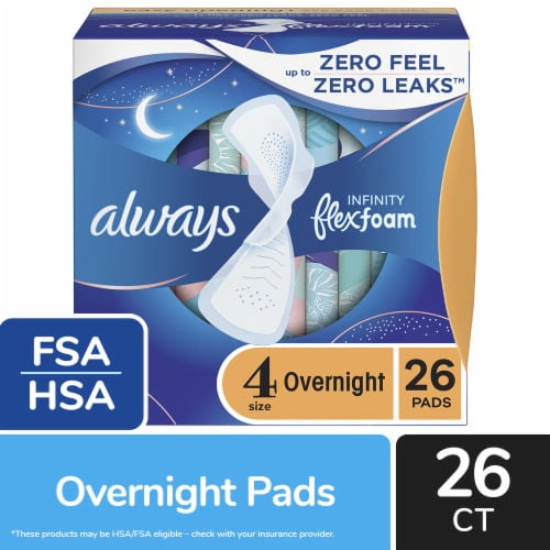 Pack of 2 - Always Infinity Size 4 Overnight Unscented Pads With Wings 26 ct