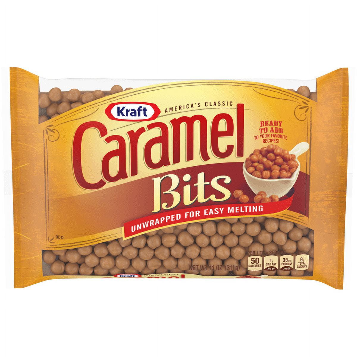 Pack of 2  America's Classic Unwrapped Candy Caramel Bits for Easy Melting, 11 oz Bag