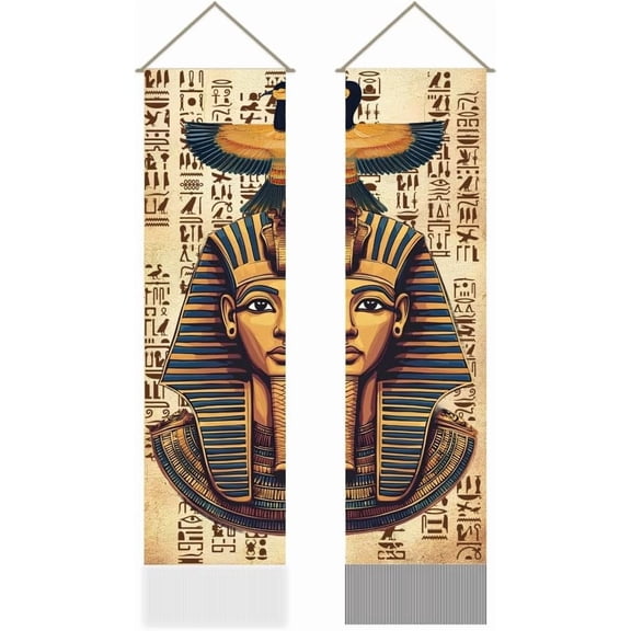 Pack of 2 Ancient Egyptian Pharaoh Tapestries Vertical Old Hieroglyphs Long Aesthetic Tapestry Doorway Curtain Tassel Wall Hanging