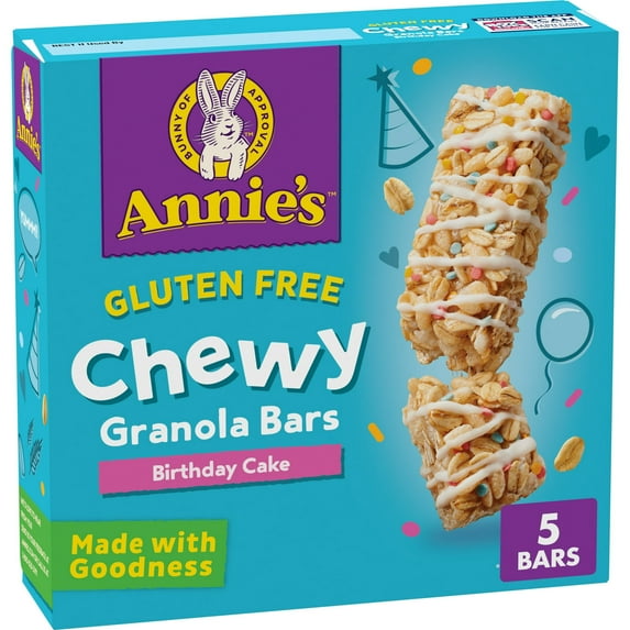 Annie's Gluten Free Chewy Granola Bars, Birthday Cake, 5 Bars, 4.9 oz(2 Packs)