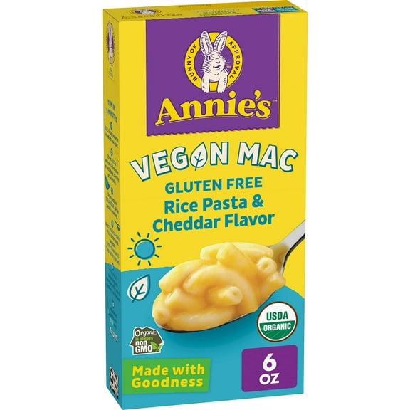 2 Pack Annies Vegan Mac Rice Pasta and Cheddar Flavor Dinner with Organic Gluten Free Pasta, 6 OZ