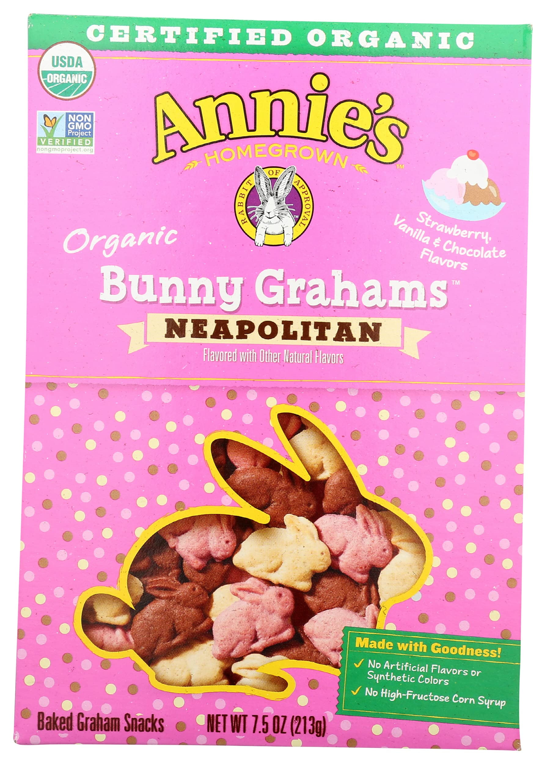 Pack of 2 - Annies Homegrown Organic Neapolitan Flavored Bunny Graham, No Synthetic Preservatives, 7.5 Ounces (Pack Of 12) Packaging May Vary