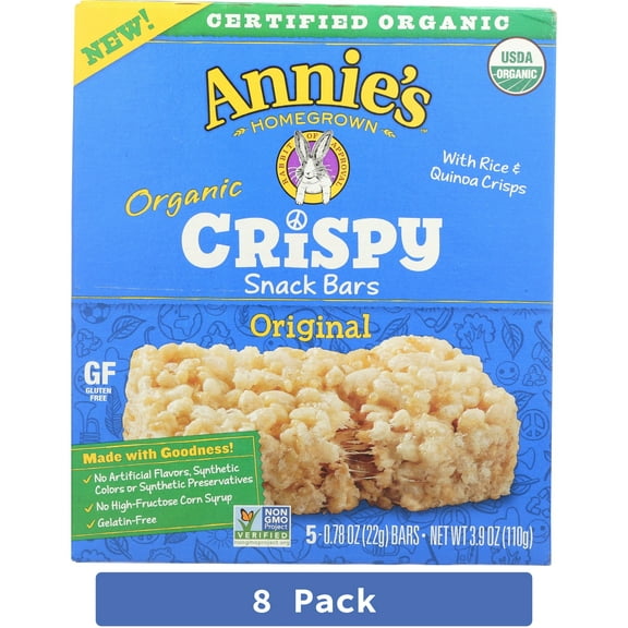 Pack of 2 - Annies Homegrown Organic Original Crispy Bars, Gelatin Free, 3.9 Ounces (Pack Of 8) Packaging May Vary