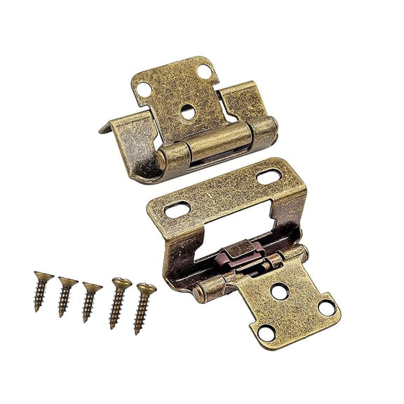 Pack of 2 Antique Steel Cabinet Hinges for Kitchen Door Partial Wrap Closing 1/2Inch Overlays Half Hide Designs