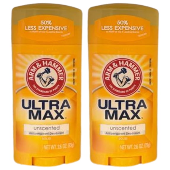 Pack of (2) Arm And Hammer Ultramax, Unscented Antiperspirant Deodorant, Invisible Solid, 2.6 fl oz