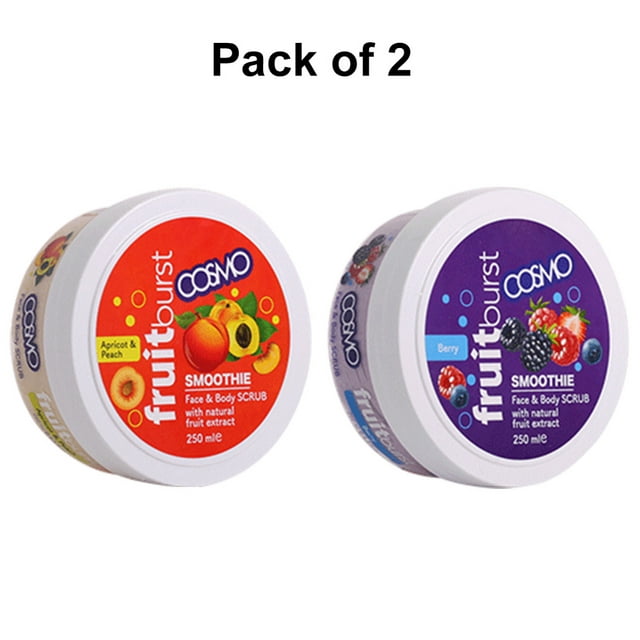 Pack of 2 Assorted Face & Body Scrub Fruit Burst Smoothie Removes Dead Cell 8.4 Oz (Jar) - Apricot & Peach and Berry