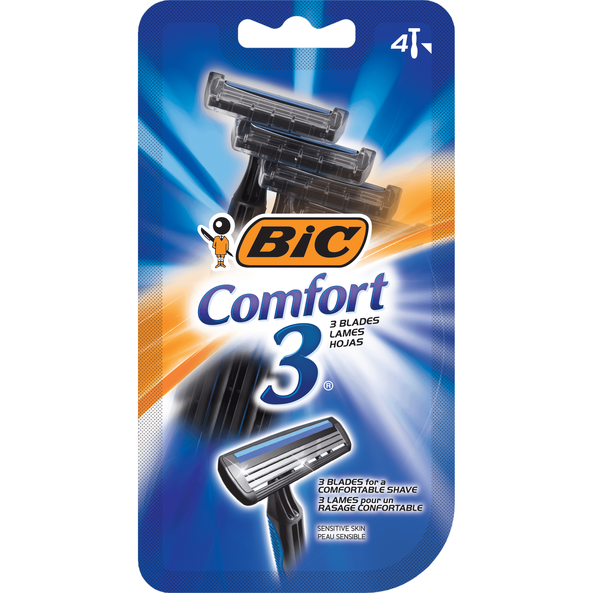 Pack of 2 BIC Comfort 3 Disposable Men's Razor, 3 Blade Razor for a Comfortable Shave, 4-Count