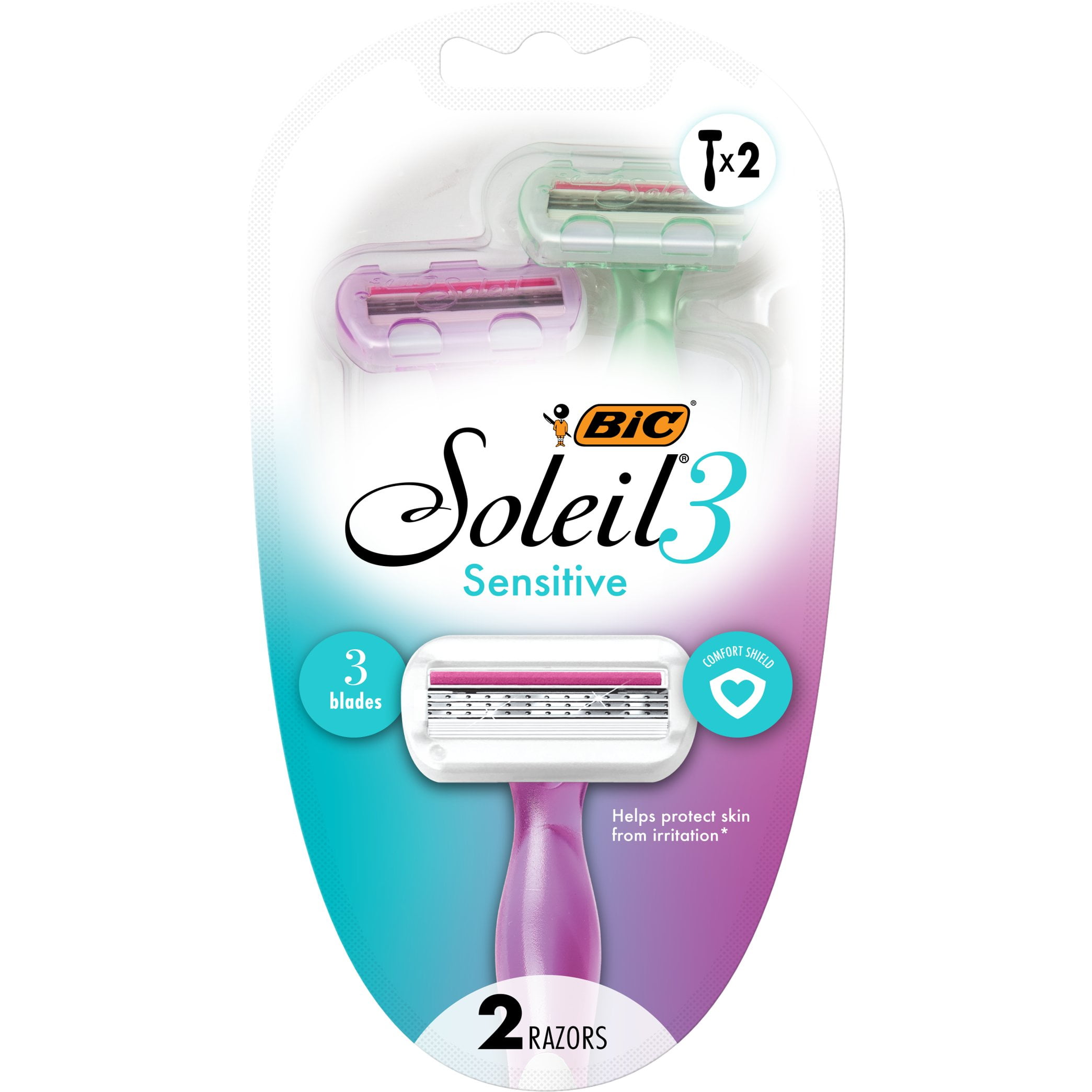 Pack of 2 BIC Soleil 3-Blade Sensitive Disposable Razors, 2 ct (Package May Vary)