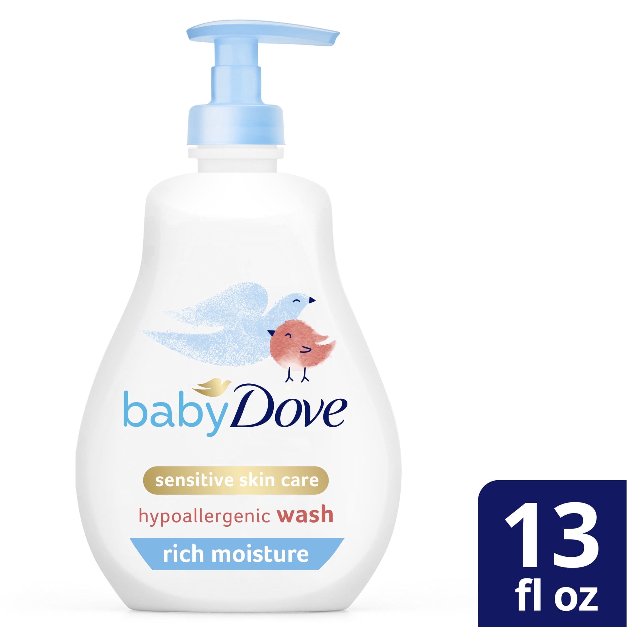 Pack of 2 Baby Dove Rich Moisture Hypoallergenic Newborn Body Wash Sensitive Skin, 13 oz