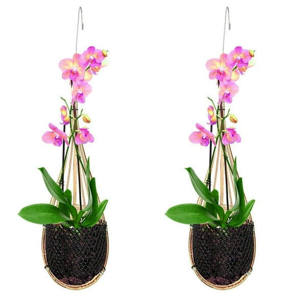Pack of 2 Orchid Planter Thai Bamboo Woven 4 Inch Hanging Orchid Basket Nest Style Plant Hangers for Trellis or Gazebo Indoor Outdoor Flower Planter