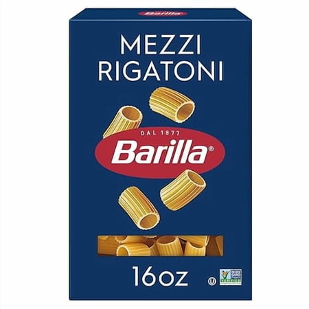 Pack of 2 Barilla Mezzi Rigatoni Pasta, 16 oz. Box - Non-GMO Pasta Made with Durum Wheat Semolina - Kosher Certified Pasta