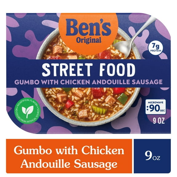 Pack of 2 Ben's Original Street Food Gumbo With Chicken Andouille Sausage Prepared Entre Microwave In 90 Sec, 9 oz (packaging may vary)