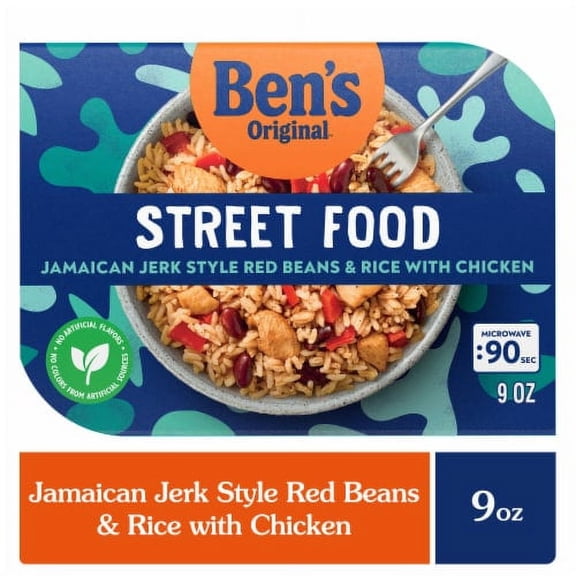 Pack of 2 - Ben's Original Street Food Jamaican Jerk Rice, Beans & Chicken Prepared Entre Microwave In 90 Sec 9 oz
