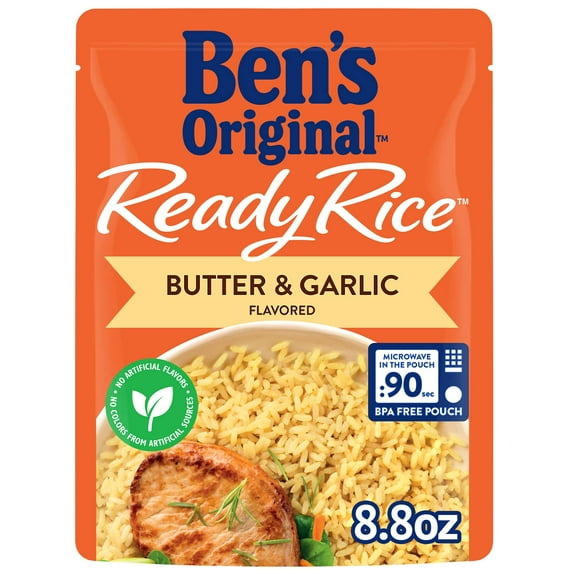 Pack of 2 - Bens Original Ready Rice Butter And Garlic Flavored Rice, Easy Dinner Side, 8.8 Oz Pouch Packaging May Vary