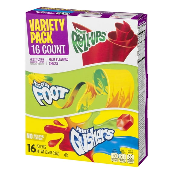 Pack of 2 - Betty Crocker Fruit Snacks, Fruit Roll-Ups, Fruit By The Foot And Fruit Gushers, Variety Snack Pack, 16 Pouches