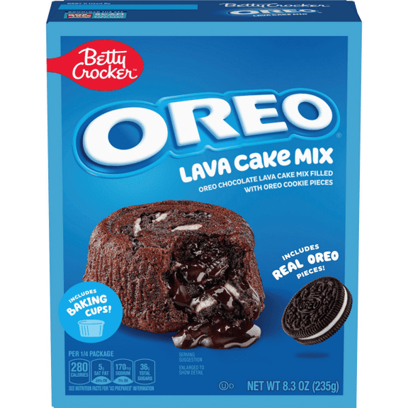 Pack of 2 Betty Crocker OREO Lava Cake Mix, Chocolate Lava Cake Baking Mix With OREO Cookie Pieces, 8.3 oz