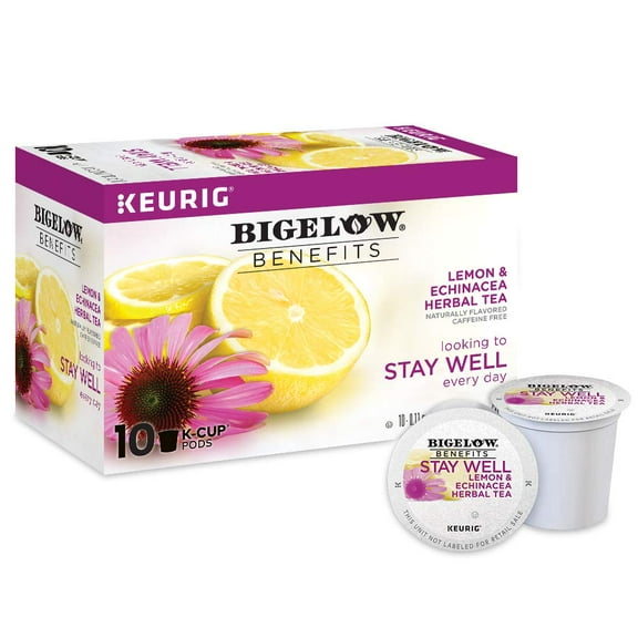 Pack of 2 - Bigelow Tea Benefits, Stay Well Lemon And Echinacea Herbal Tea Keurig K-Cup Pods, Box Of 10, Caffeine Free Packaging May Vary
