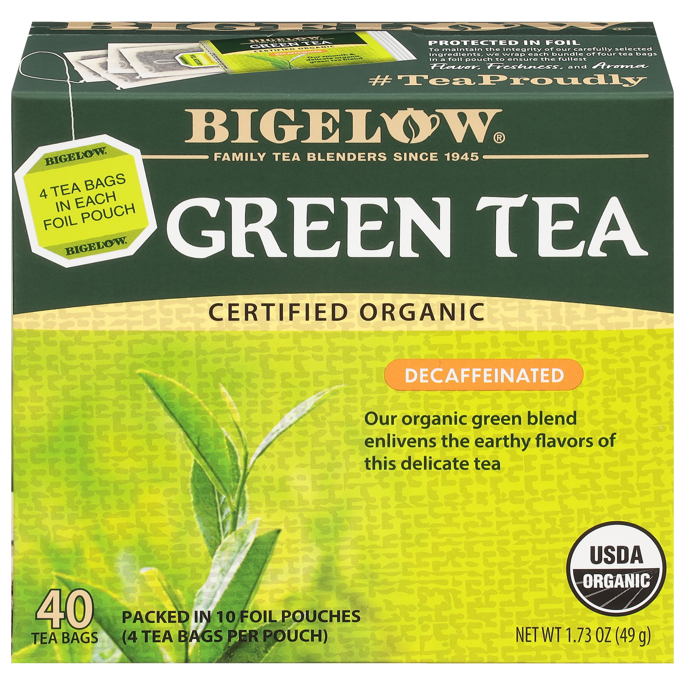 Pack of 2 - Bigelow Tea Decaffeinated Organic Green Tea Bags, 40 Ct Packaging May Vary