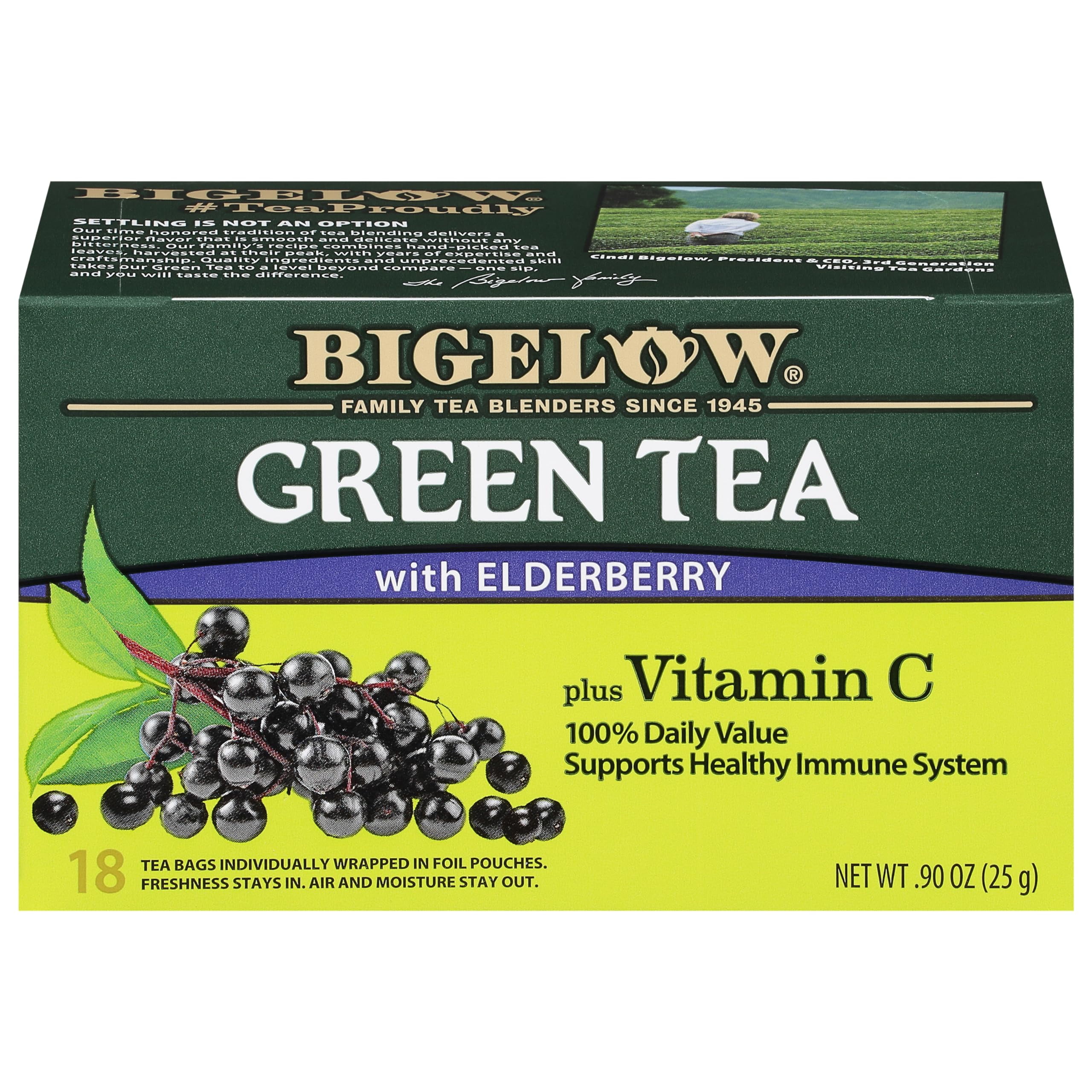 Pack of 2 - Bigelow Tea Green Tea Elderberry Plus Vitamin C, 18Ct