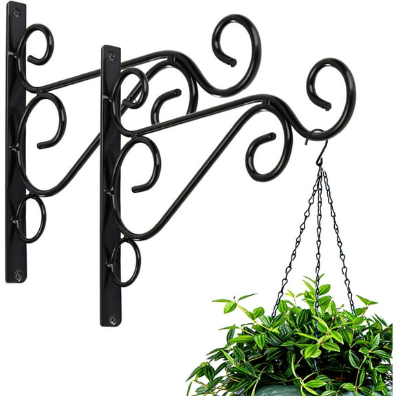 Pack of 2 Black Iron Outdoor Hanging Brackets Wall Hooks for Bird Feeder Lanterns Wind Chimes with Screws