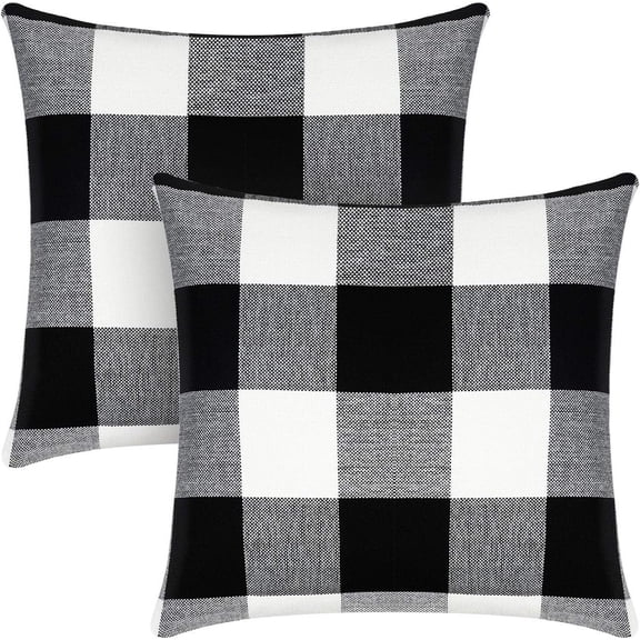 Pack of 2 Black White Buffalo Check Pillow Covers 16x16 Couch Sofa Decor
