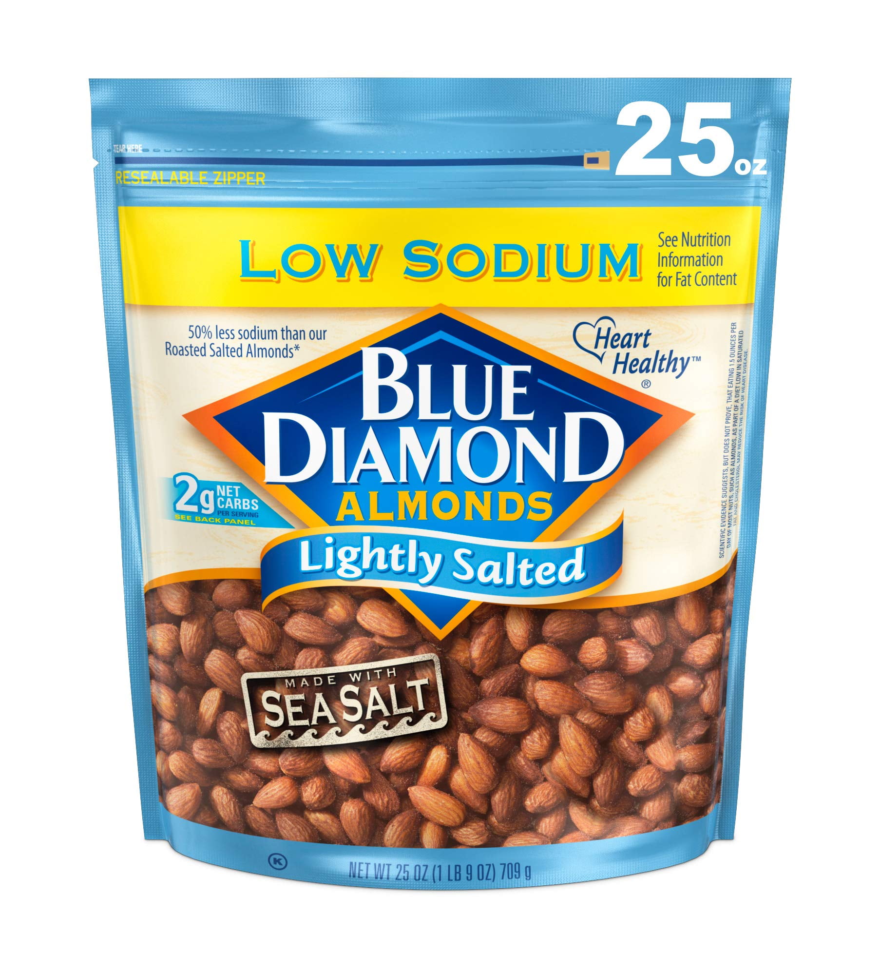 Pack of 2 - Blue Diamond Almonds, Low Sodium Lightly Salted, 25 Ounce Packaging May Vary