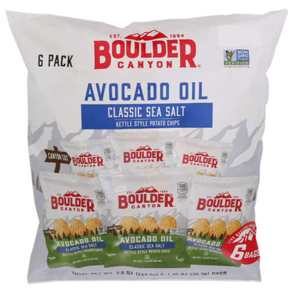 Boulder Canyon Sea Salt Avocado Oil Potato Chips 6 Pack 1.25 oz - Pack of 2