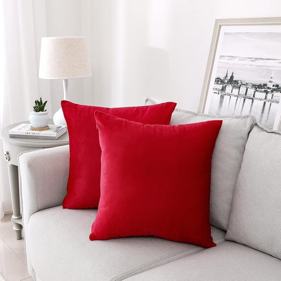 Pack of 2 Bright Red Pillow Covers 16x16 Decorative Cushion Covers Couch