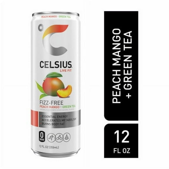 Pack of 2 - CELSIUS Peach Mango Green Tea Energy Drink Can 12 fl oz