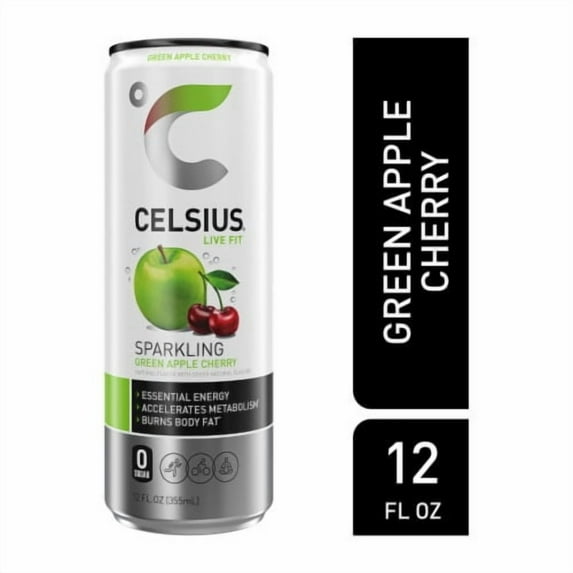 Pack of 2 - CELSIUS Sparkling Green Apple Cherry Energy Drink Can 12 fl oz