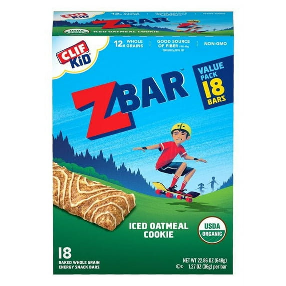 Pack of 2 CLIF Kid Zbar - Iced Oatmeal Cookie - Soft Baked Whole Grain Snack Bars - USDA Organic - Non-GMO - Plant-Based - 1.27 oz. (18 Pack)
