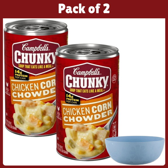 Pack of 2 Campbell's Chunky Soup, Ready to Eat Chicken Corn Chowder Soup, 18.8 oz Can-With Bowl