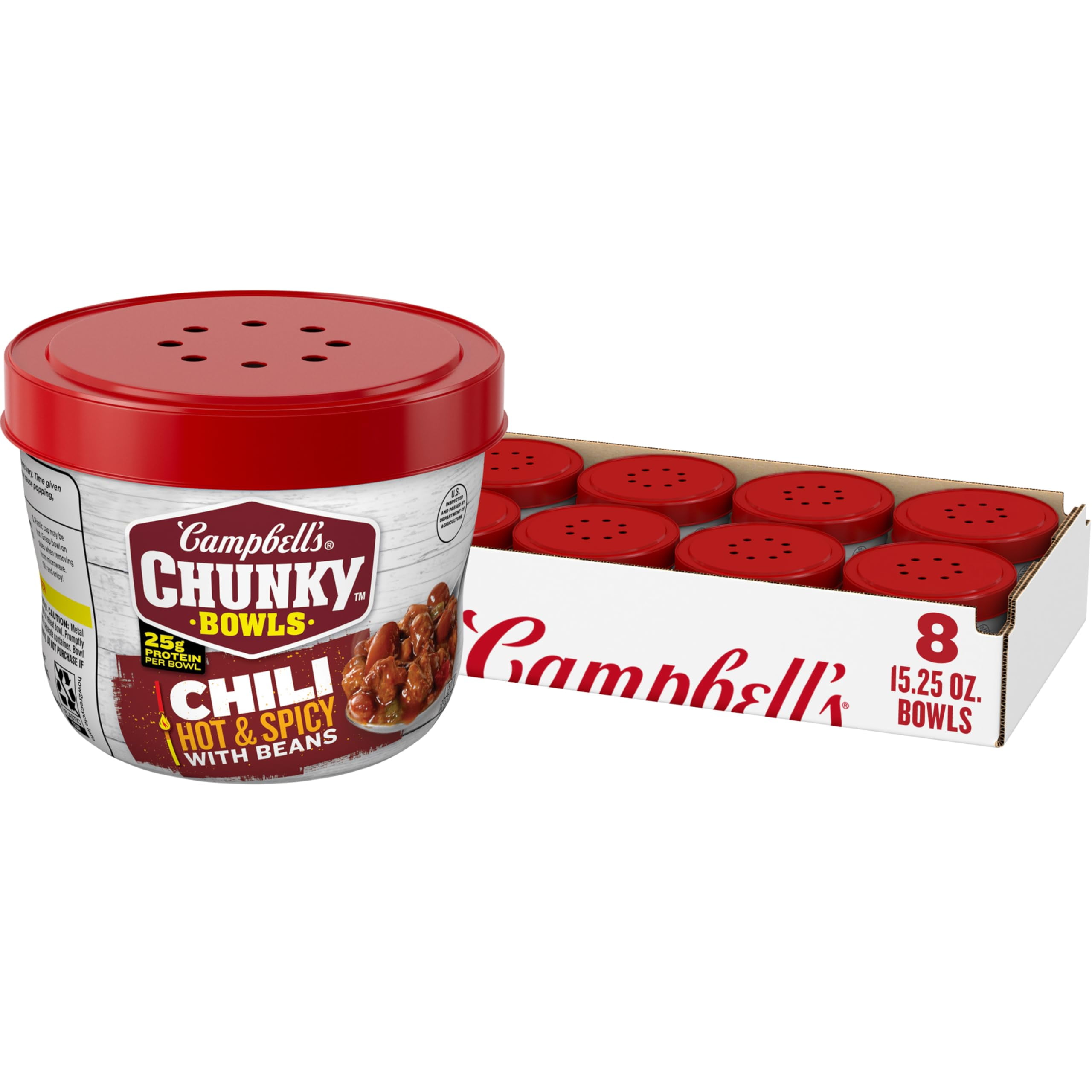 Pack of 2 - Campbells Chunky Chili, Hot \u0026 Spicy With Beans, 15.25 Oz Microwavable Bowl (Pack Of 8)