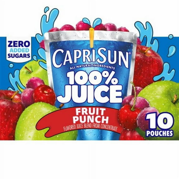 Pack of 2 - Capri Sun 100% Juice Fruit Punch Naturally Flavored Juice Box Pouches 10 ct