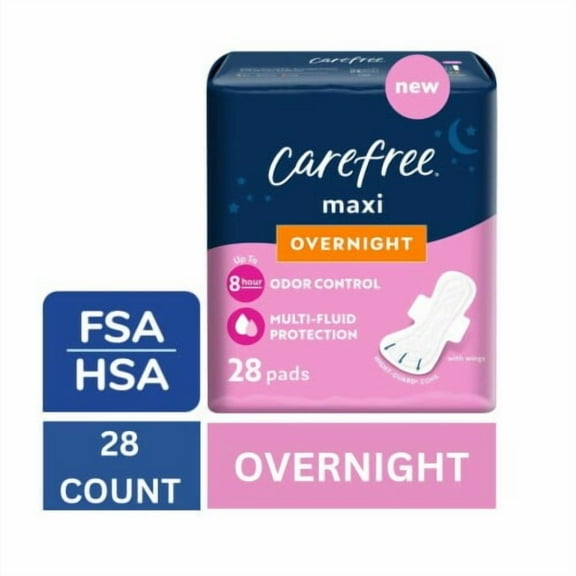 Pack of 2 - Carefree Maxi Pads with Wings Overnight Unscented 28 count Packaging May Vary