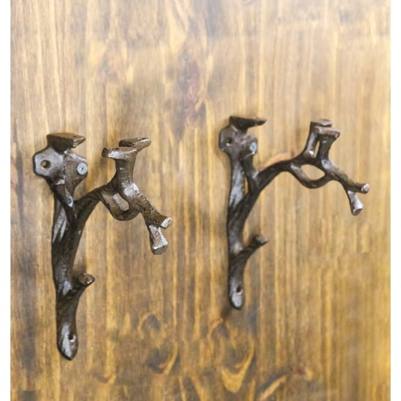 Pack of 2 Cast Iron Nature Flora Fauna Twig Branch Wall Shelf Brackets 7"H