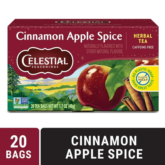 Pack of 2 Celestial Seasonings Caffeine Free Cinnamon Apple Spice Herbal Tea 20 Tea Bags, 20 ct (packaging may vary)