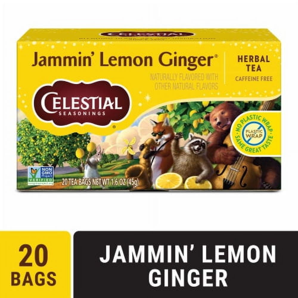 Pack of 2 - Celestial Seasonings Caffeine Free Jammin' Lemon Ginger Herbal Tea 20 ct