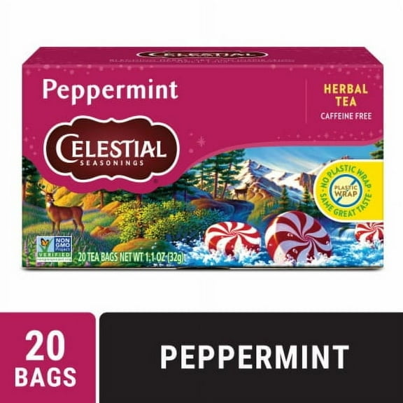 Pack of 2 - Celestial Seasonings Caffeine Free Peppermint Herbal Tea to Soothe the Belly 20 ct
