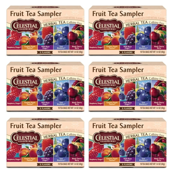 Pack of 2 - Celestial Seasonings Fruit Tea Sampler Herbal Variety Pack, Caffeine Free, 18 Tea Bags Box, (Pack Of 6)