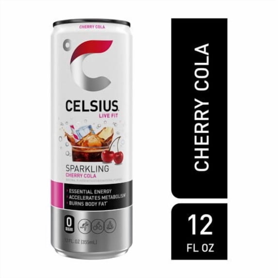 Pack of 2 - Celsius Sparkling Cherry Cola Functional Essential Energy Drink Single Can 12 fl oz Packaging May Vary