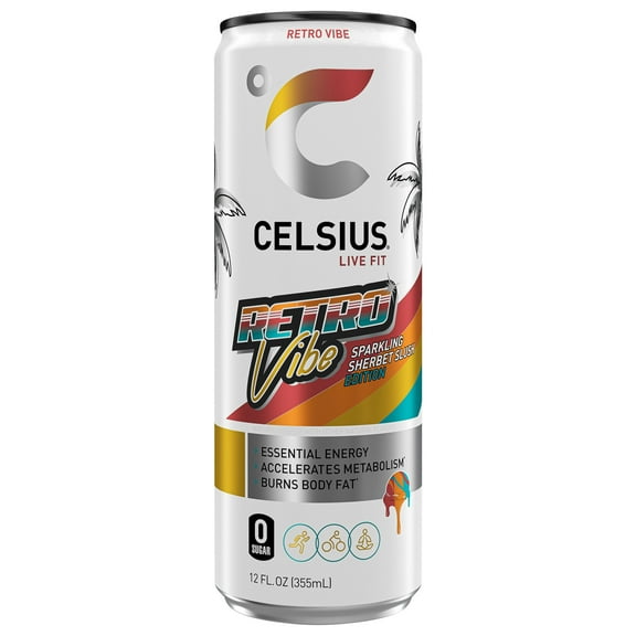 Celsius Zero Sugar Sparkling Energy Drink - Retro Vibe, Pack of 2, 12 oz