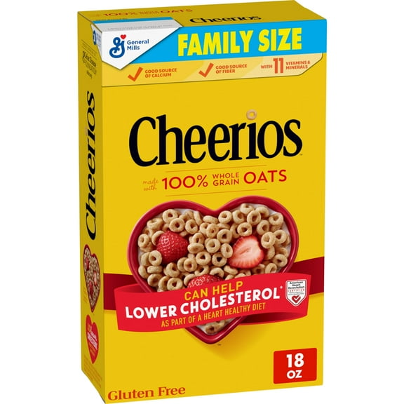 Cheerios, Heart Healthy Gluten Free Breakfast Cereal, Family Size, 18 Oz - Pack of 2