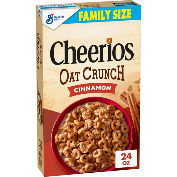 Pack of 2 - Cheerios Oat Crunch Cinnamon Oat Breakfast Cereal, Family Size, 24 Oz Packaging May Vary