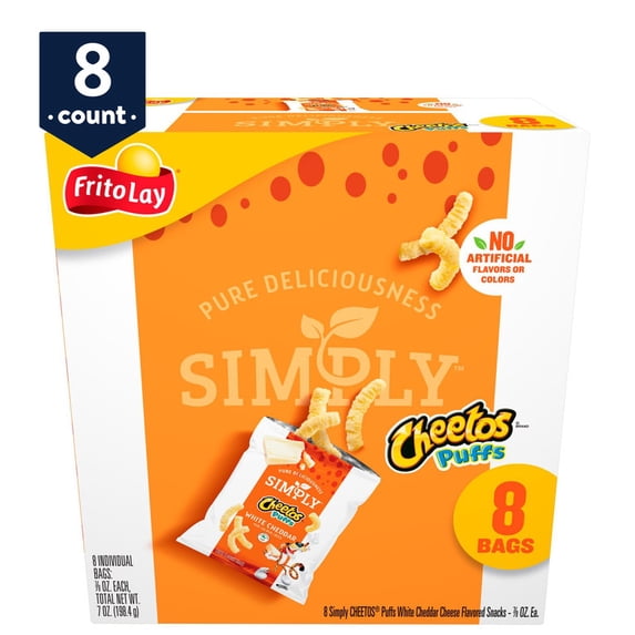 Pack of 2 Cheetos Simply Puffs White Cheddar Cheese Flavored Puffed Snack Chips, 7/8oz Bags, 8 Count Multipack