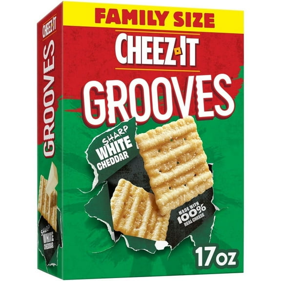 Pack of 2 Cheez-It Grooves Sharp White Cheddar Crunchy Cheese Crackers, Snack Crackers, 17 oz