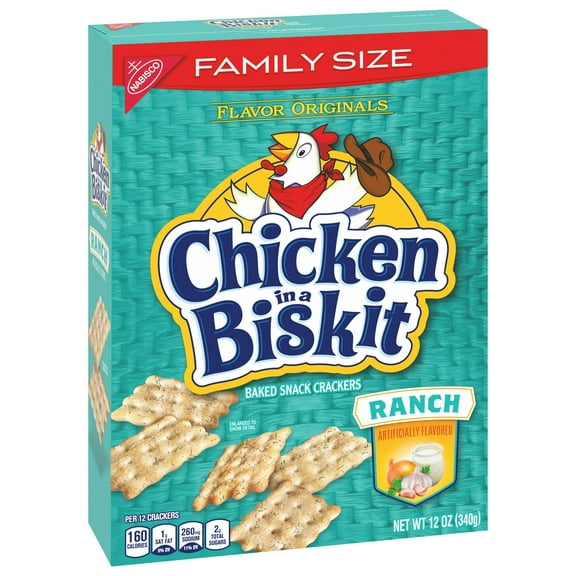 Pack of 2 Chicken in a Biskit Ranch Baked Snack Crackers, Family Size, 12 oz