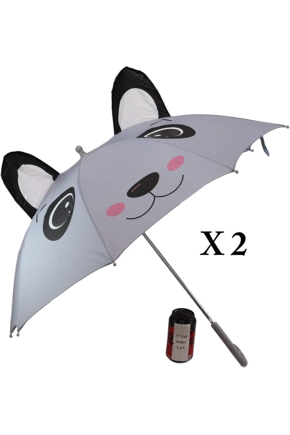 Pack of 2 Children Kids Animated 3D Pop Up Grey Panda Bear Umbrella 33"Diameter